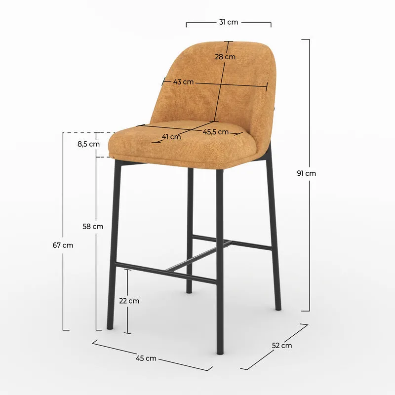 Lot de 2 chaises pour îlot central 67 cm Noah en tissu jaune moutarde