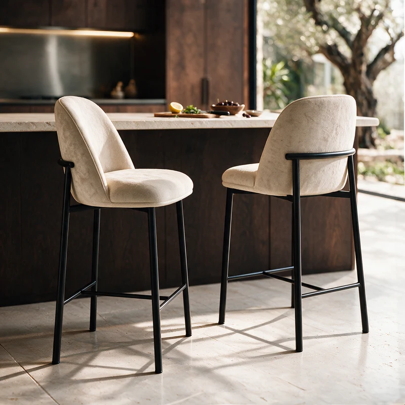 Lot de 2 chaises pour îlot central 67 cm Noah en tissu beige