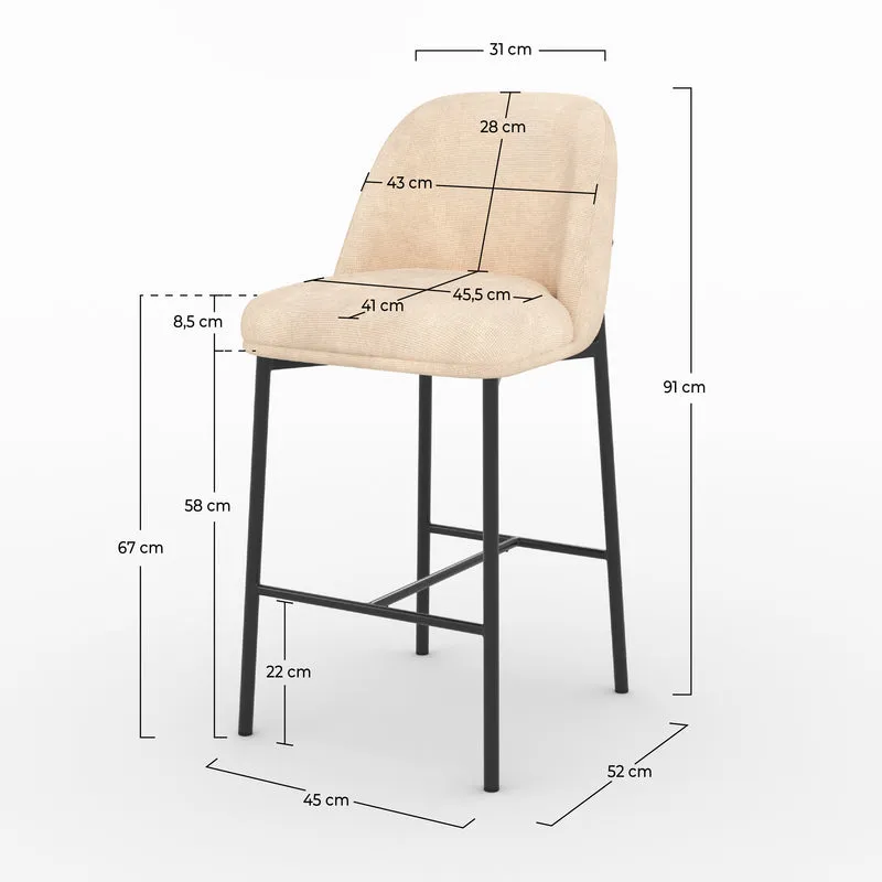 Lot de 2 chaises pour îlot central 67 cm Noah en tissu beige