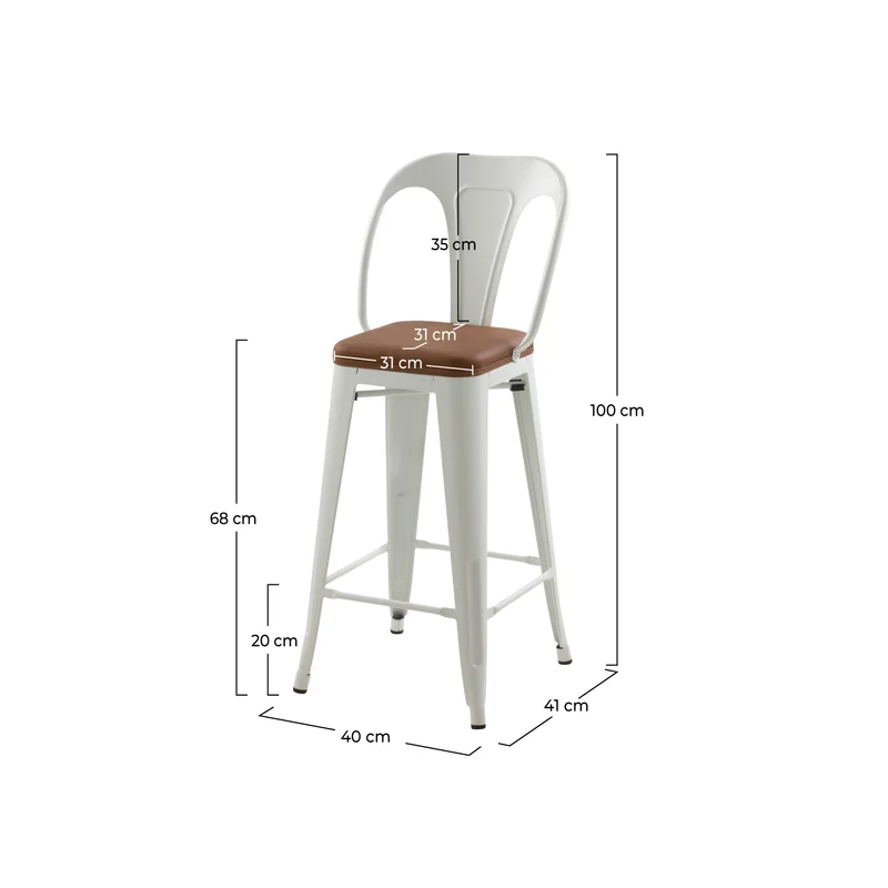 Chaise de bar mi-hauteur Charly blanche et marron 68 cm (lot de 2)