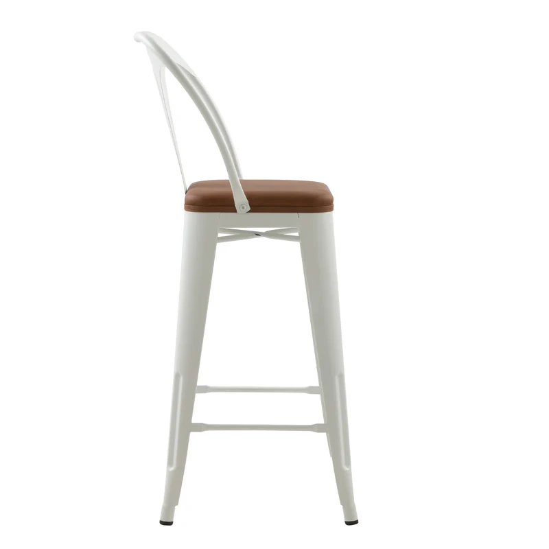 Chaise de bar mi-hauteur Charly blanche et marron 68 cm (lot de 2)