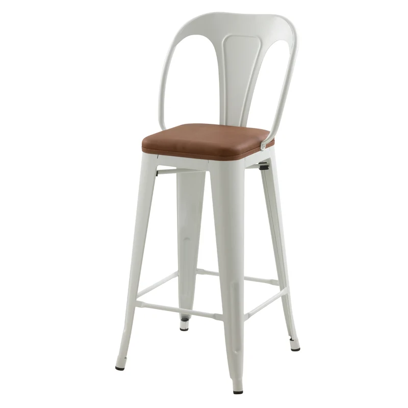 Chaise de bar mi-hauteur Charly blanche et marron 68 cm (lot de 2)