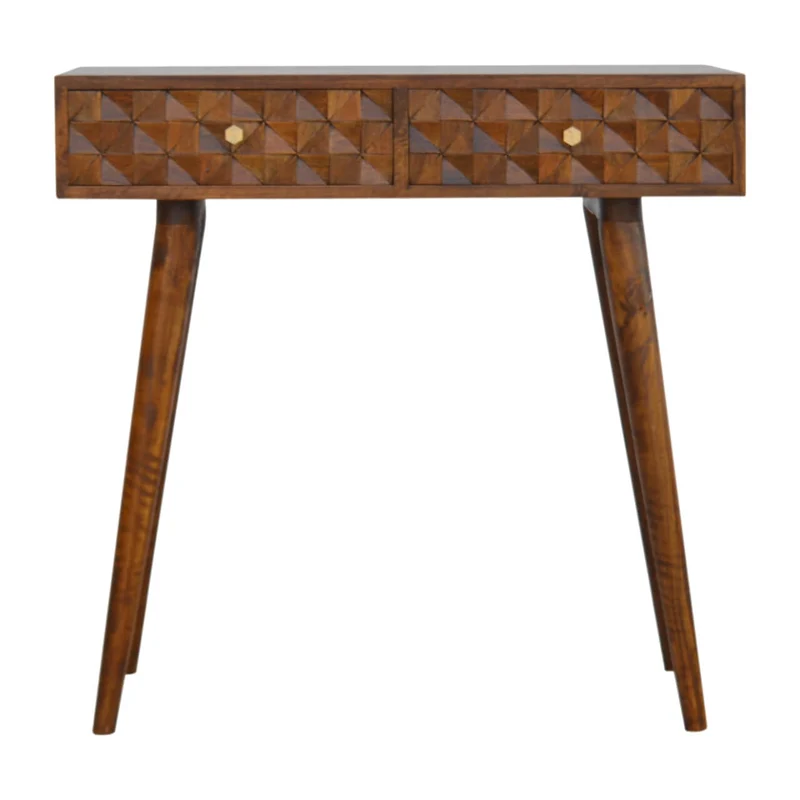 Table console sculptée en châtaignier et diamants