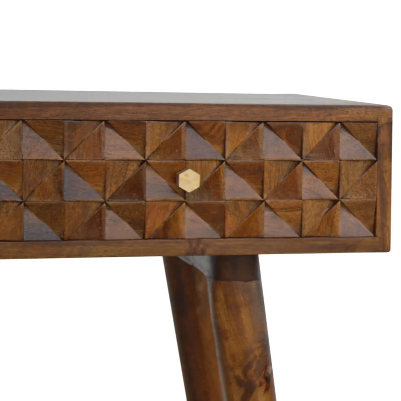 Table console sculptée en châtaignier et diamants