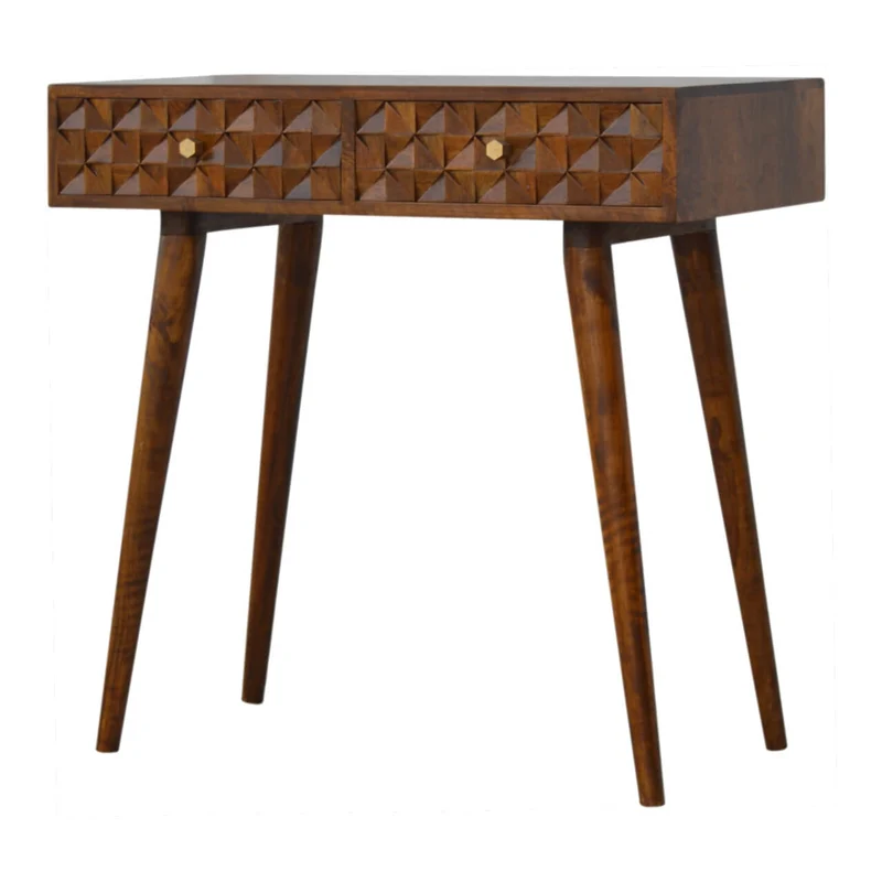 Table console sculptée en châtaignier et diamants