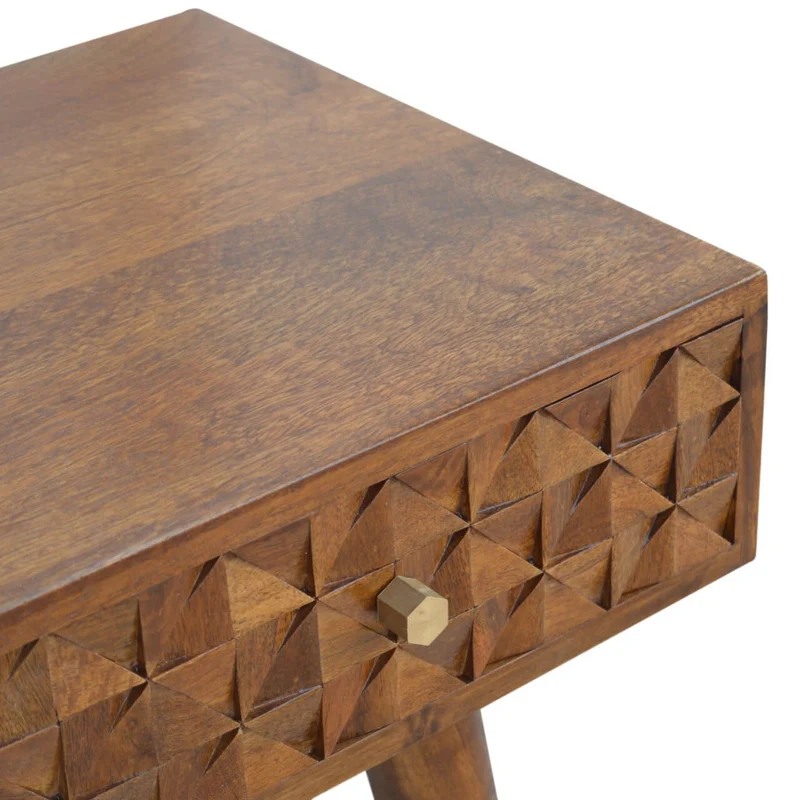 Table console sculptée en châtaignier et diamants