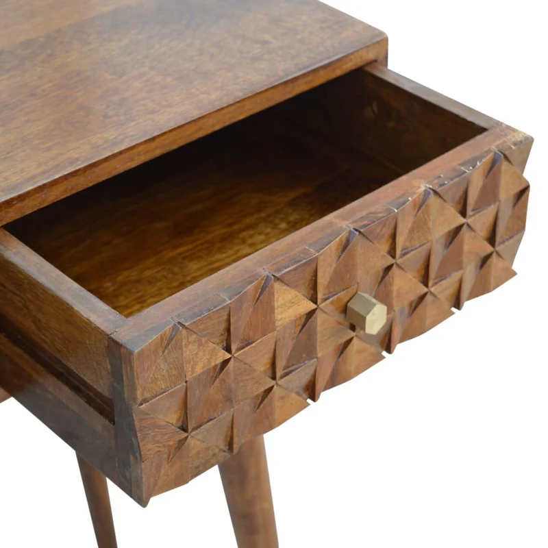 Table console sculptée en châtaignier et diamants