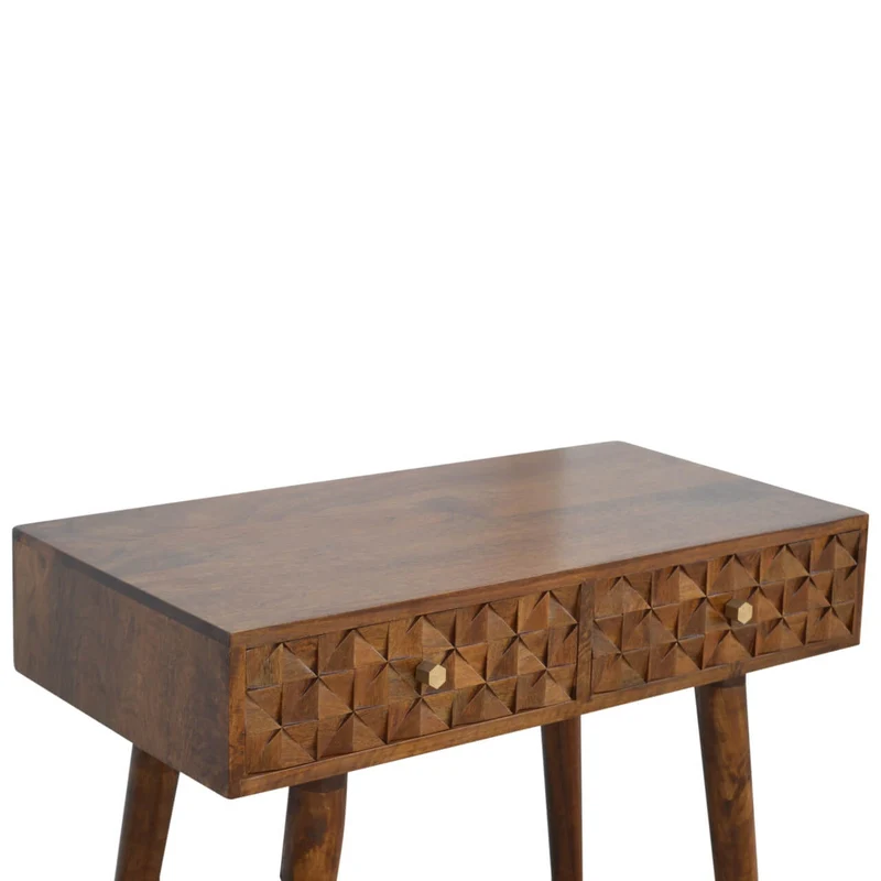 Table console sculptée en châtaignier et diamants