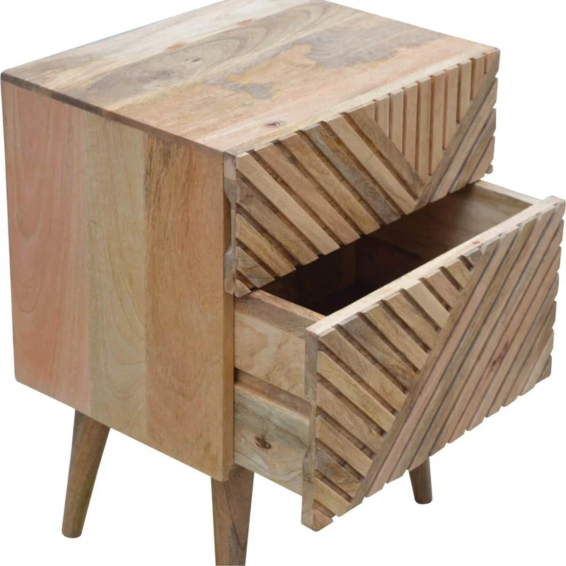 Chevet sculpté avec 2 tiroirs en bois massif