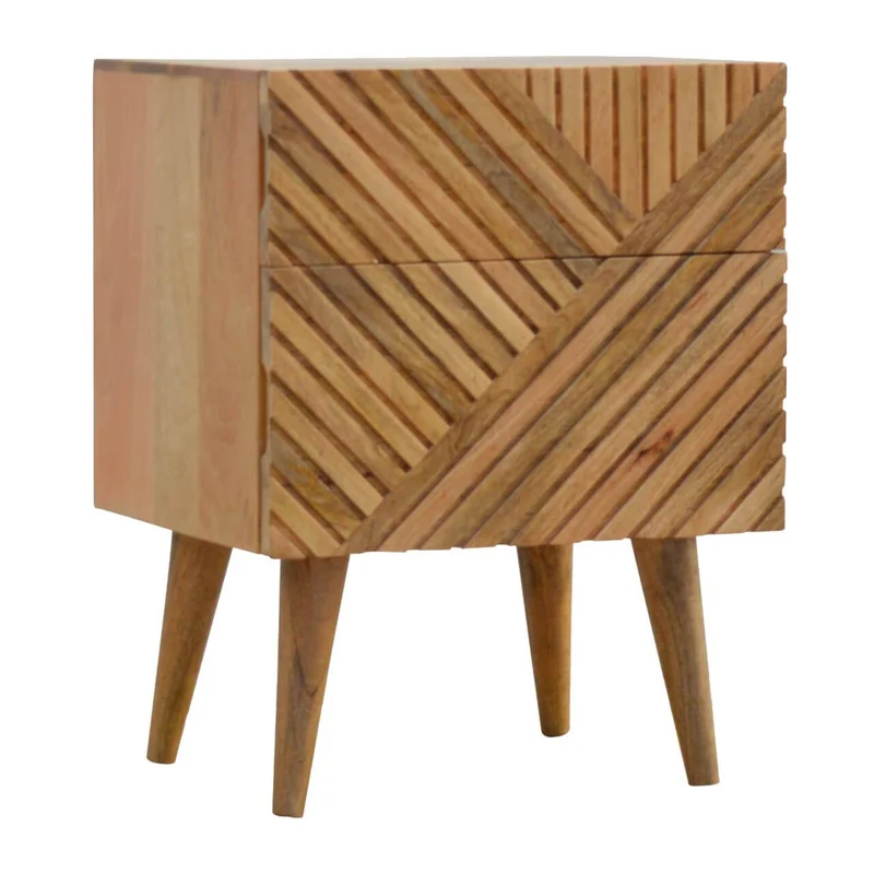 Chevet sculpté avec 2 tiroirs en bois massif