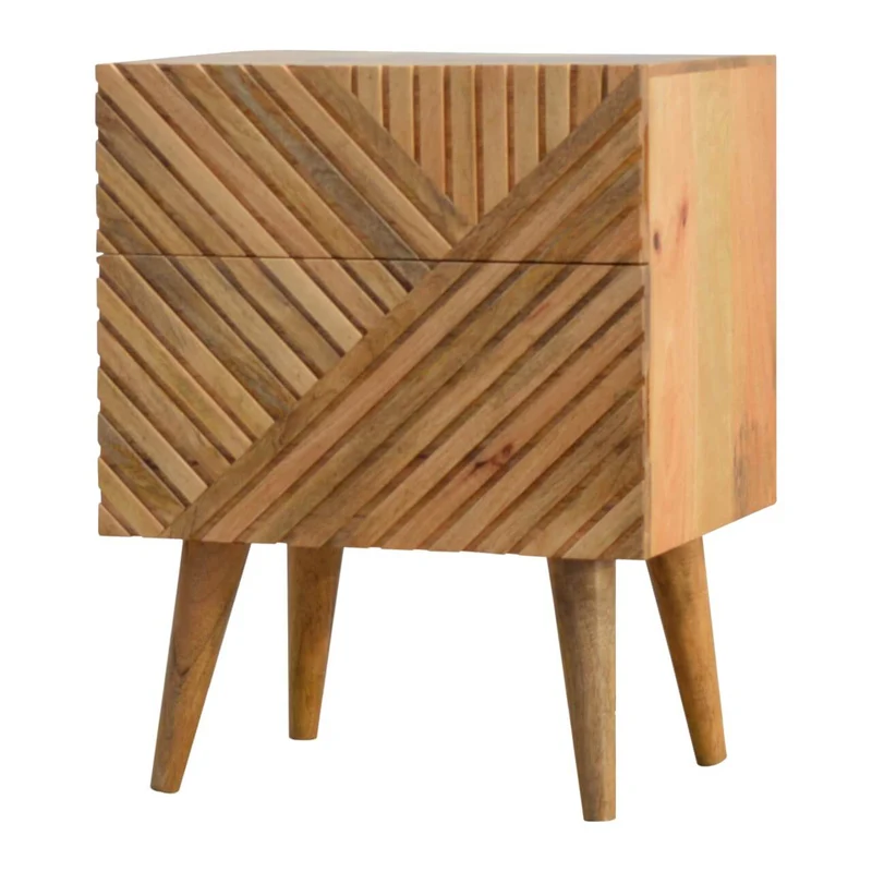 Chevet sculpté avec 2 tiroirs en bois massif