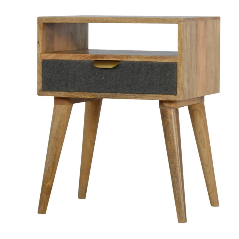 Chevet en tweed gris avec fente ouverte en bois massif