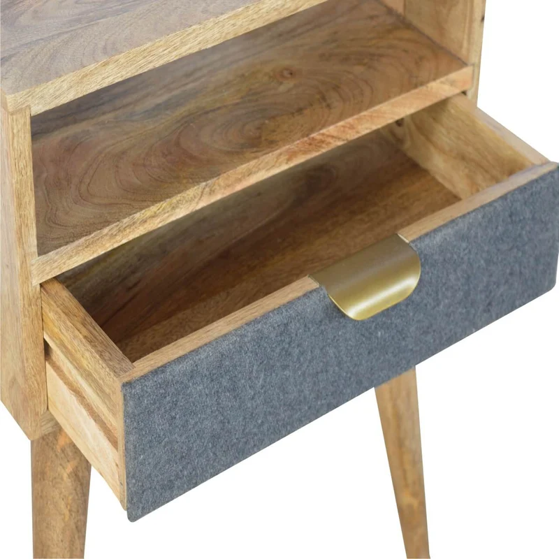 Chevet en tweed gris avec fente ouverte en bois massif