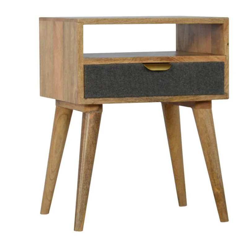Chevet en tweed gris avec fente ouverte en bois massif