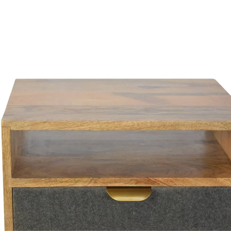 Chevet en tweed gris avec fente ouverte en bois massif