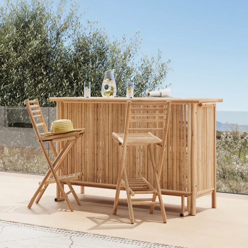 Ensemble bar et chaise de bar de jardin Vadella en bambou (lot de 2)