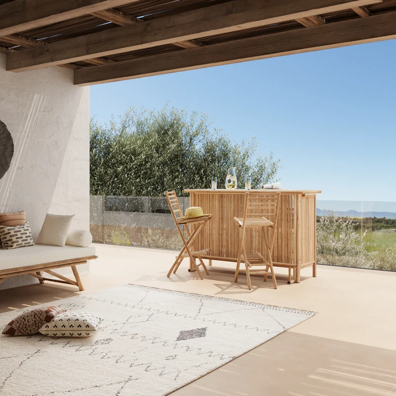 Ensemble bar et chaise de bar de jardin Vadella en bambou (lot de 2)