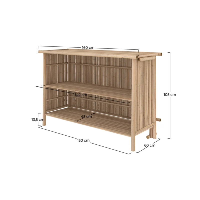 Ensemble bar et chaise de bar de jardin Vadella en bambou (lot de 2)