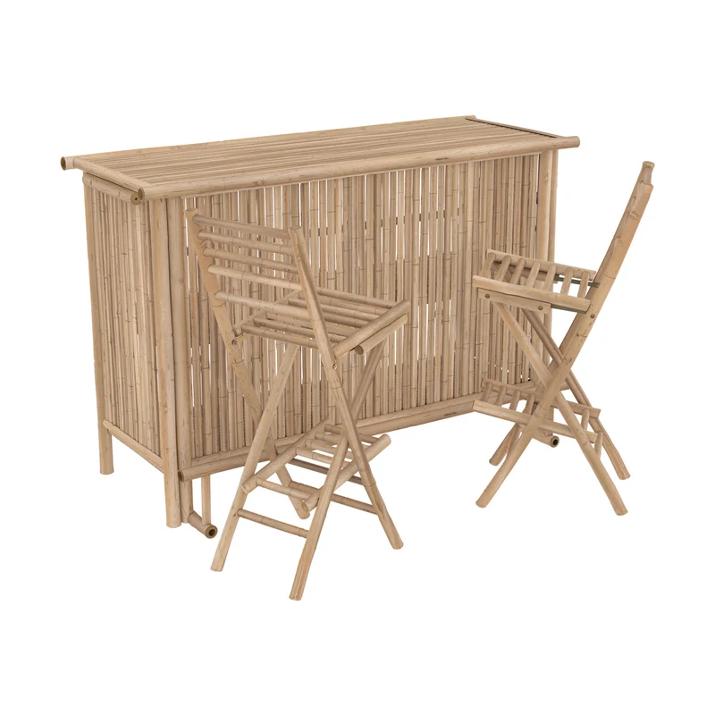 Ensemble bar et chaise de bar de jardin Vadella en bambou (lot de 2)