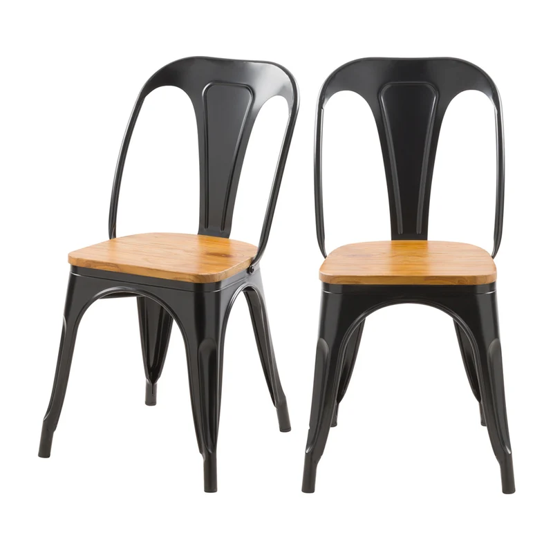 Chaise indus Yoanna noire et bois clair (lot de 2)