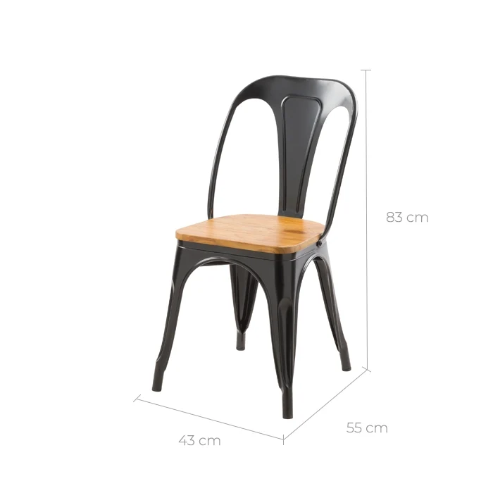 Chaise indus Yoanna noire et bois clair (lot de 2)
