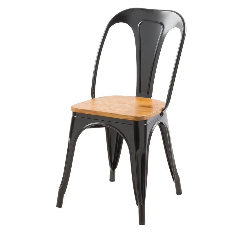 Chaise indus Yoanna noire et bois clair (lot de 2)