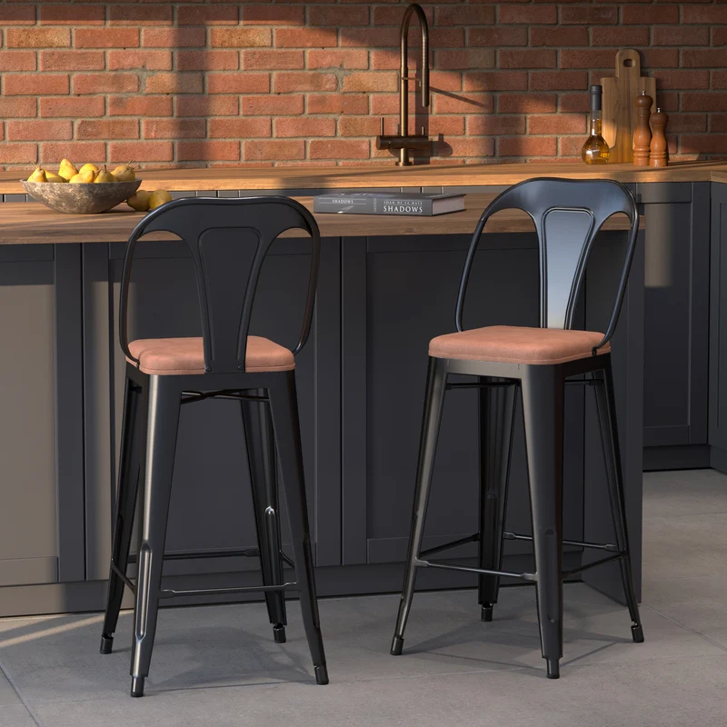 Chaise de bar mi-hauteur Charly noire et marron 68 cm (lot de 2)