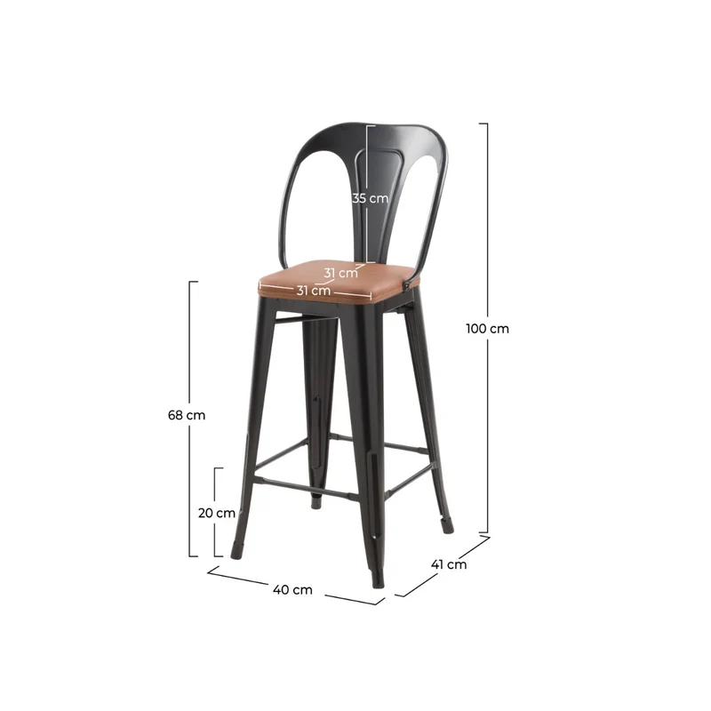 Chaise de bar mi-hauteur Charly noire et marron 68 cm (lot de 2)