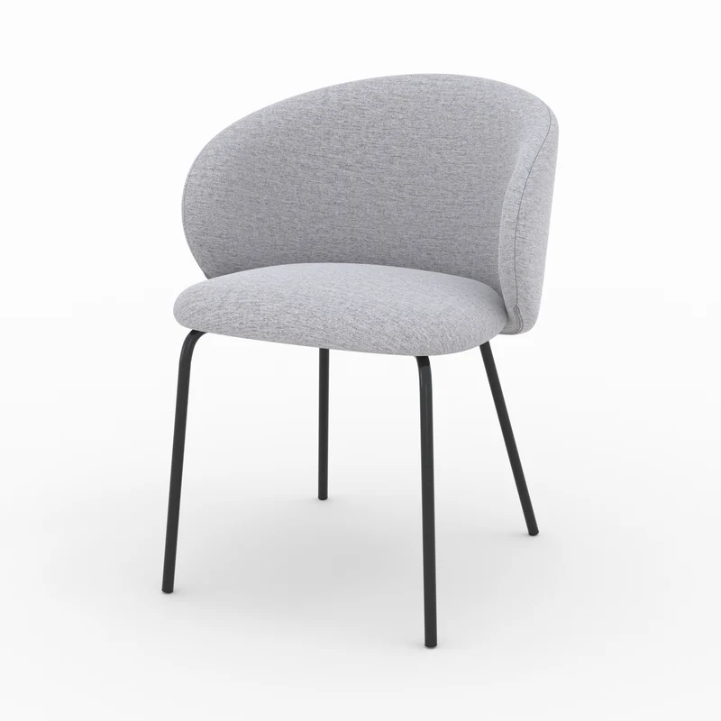 Chaise Victoria en tissu gris clair et pieds en métal noir (lot de 2)