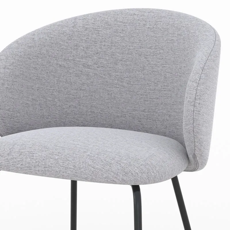 Chaise Victoria en tissu gris clair et pieds en métal noir (lot de 2)