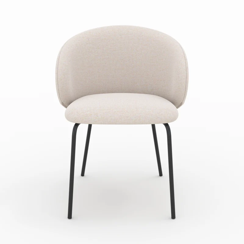 Chaise Victoria en tissu beige et pieds en métal noir (lot de 2)