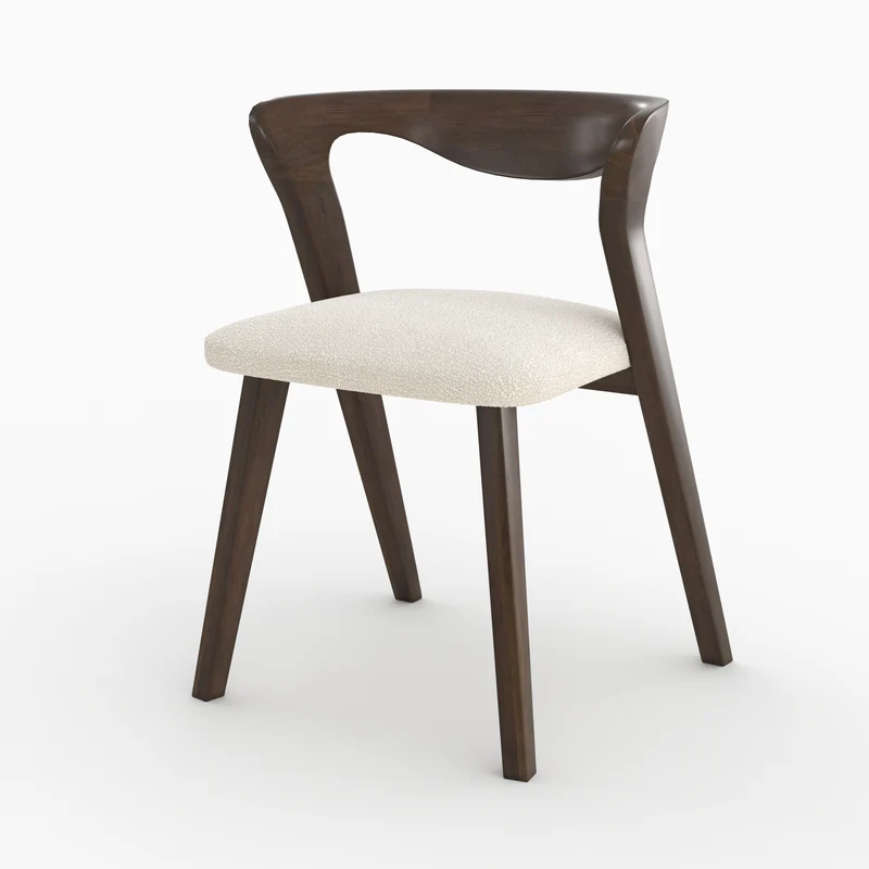 Chaise Vega en bois d'hévéa foncé et tissu bouclé crème