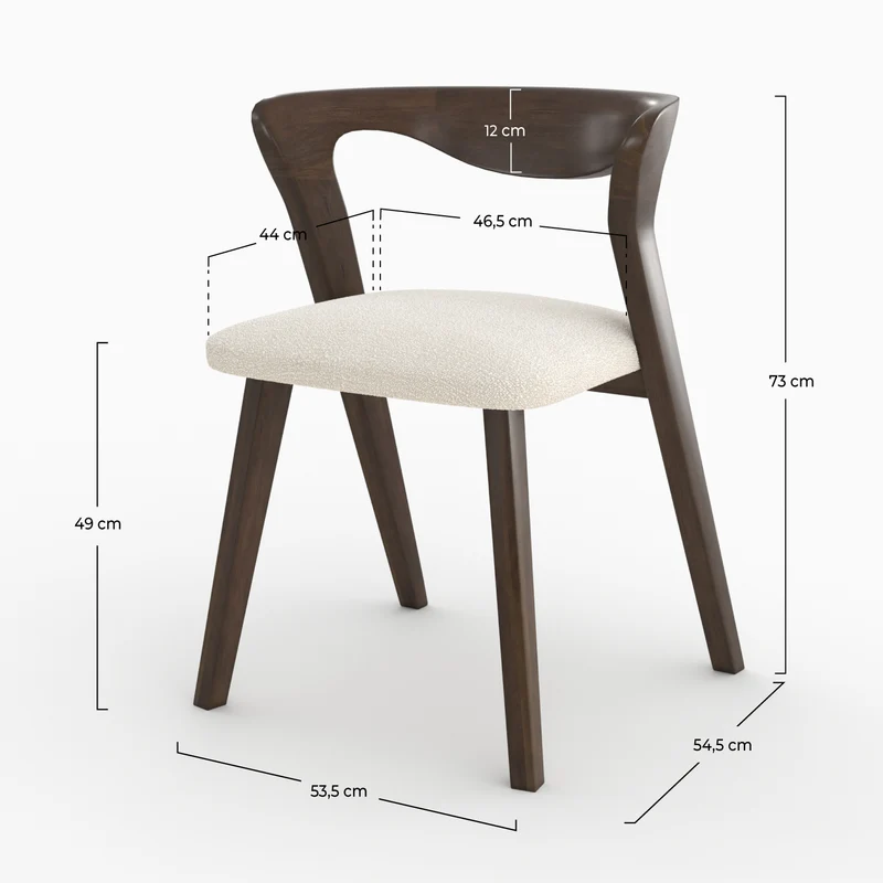 Chaise Vega en bois d'hévéa foncé et tissu bouclé crème
