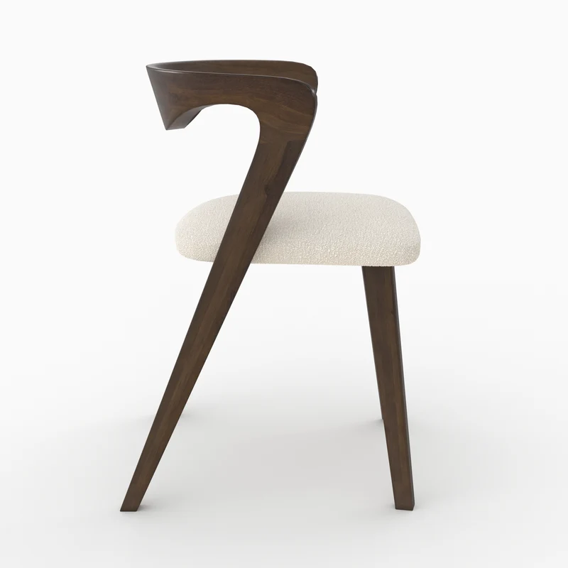 Chaise Vega en bois d'hévéa foncé et tissu bouclé crème