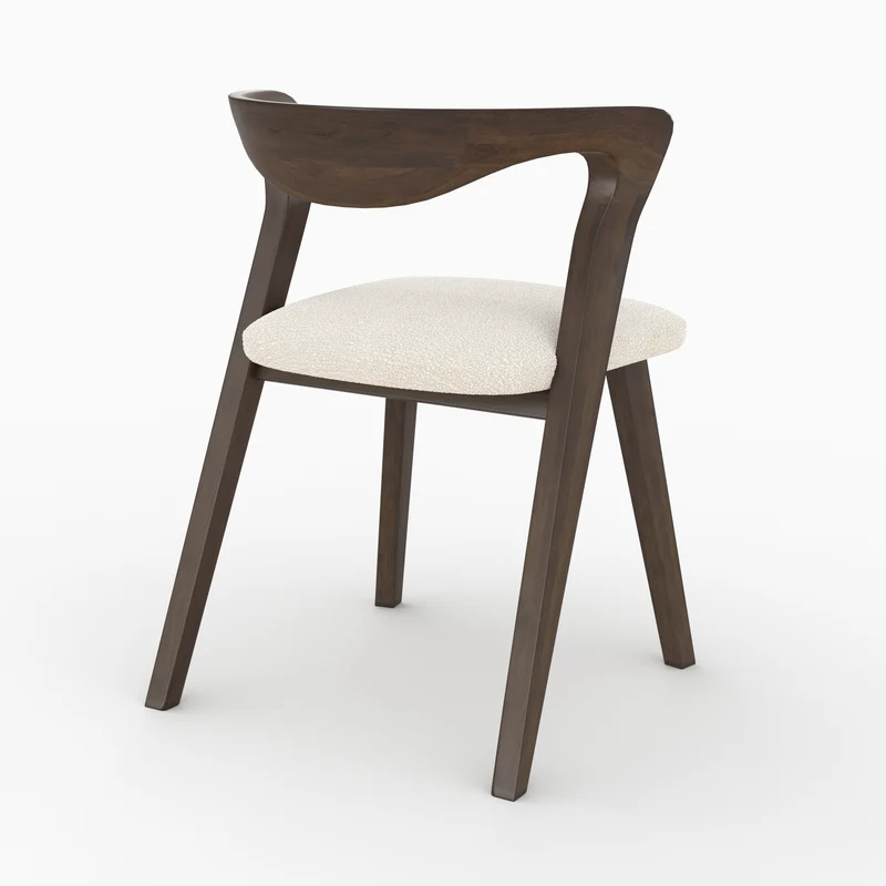Chaise Vega en bois d'hévéa foncé et tissu bouclé crème