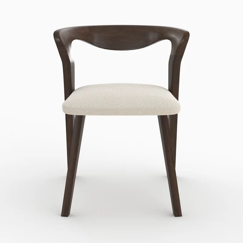 Chaise Vega en bois d'hévéa foncé et tissu bouclé crème