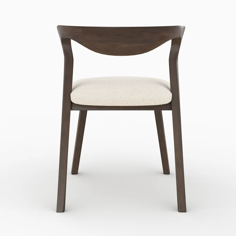 Chaise Vega en bois d'hévéa foncé et tissu bouclé crème