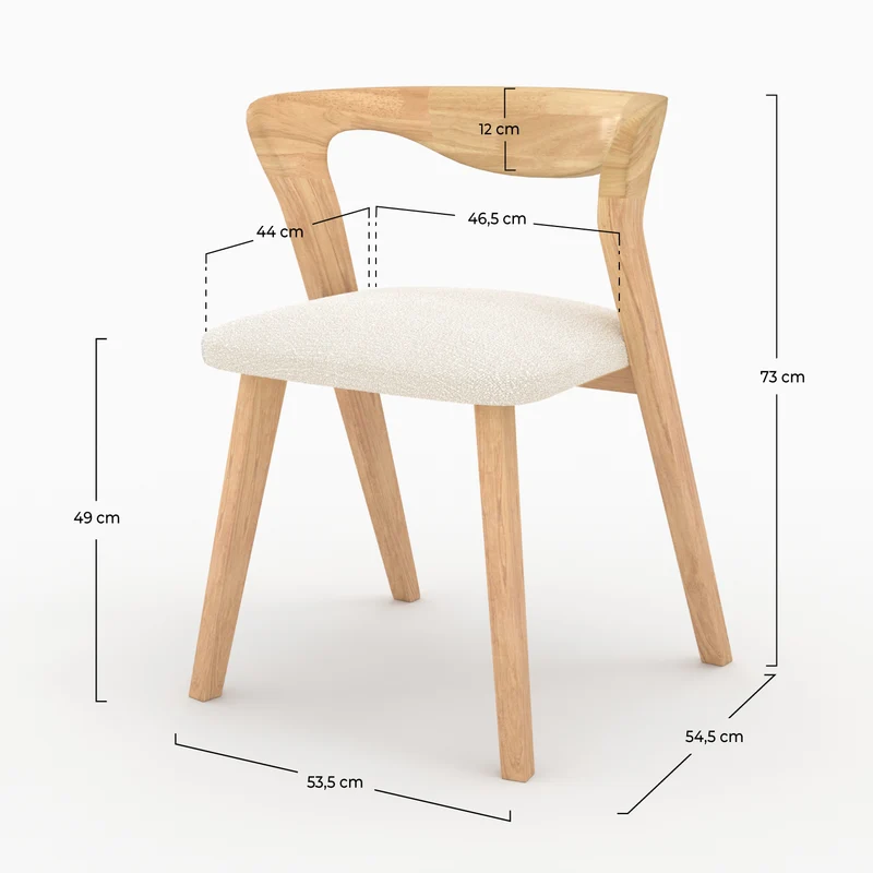 Chaise Vega en bois d'hévéa clair et tissu bouclé crème
