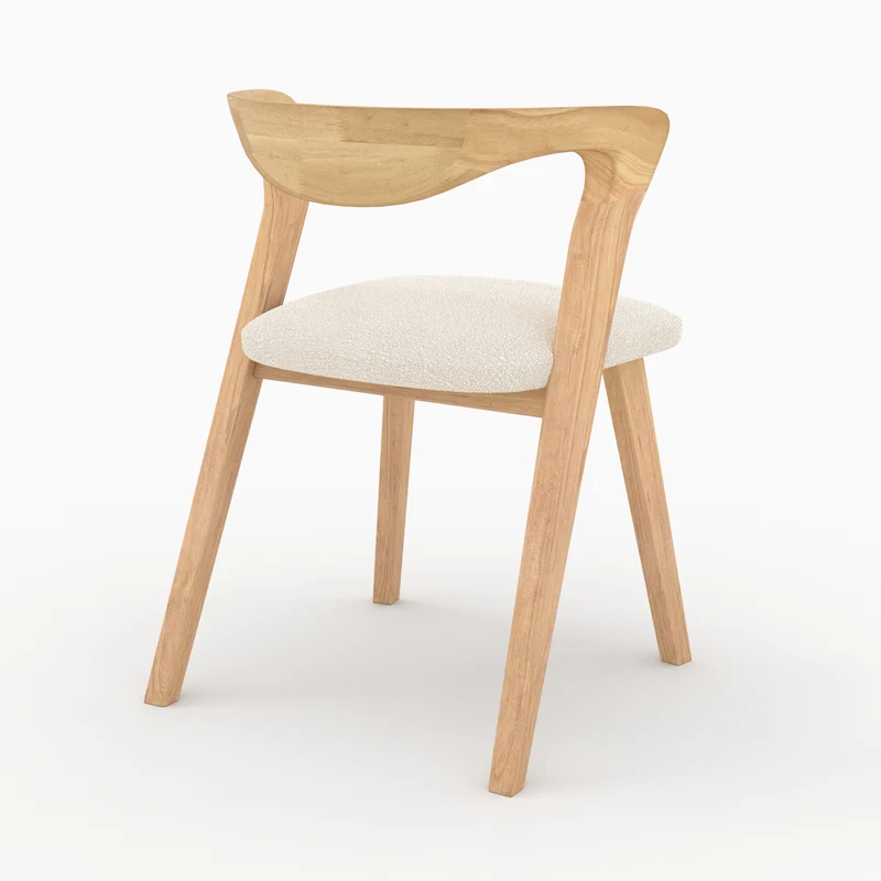 Chaise Vega en bois d'hévéa clair et tissu bouclé crème