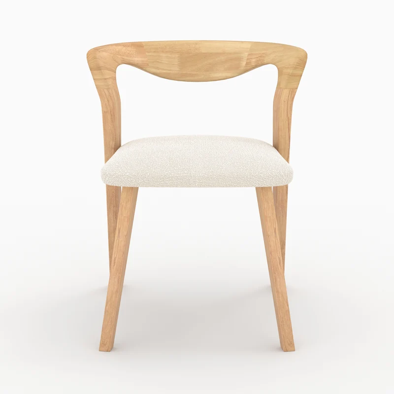 Chaise Vega en bois d'hévéa clair et tissu bouclé crème