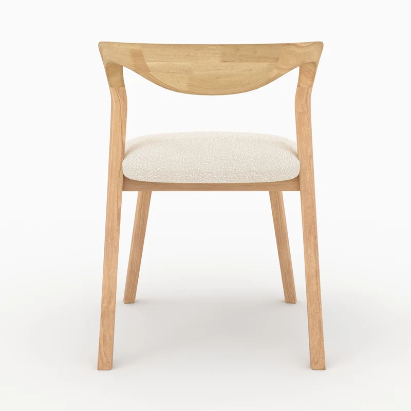Chaise Vega en bois d'hévéa clair et tissu bouclé crème