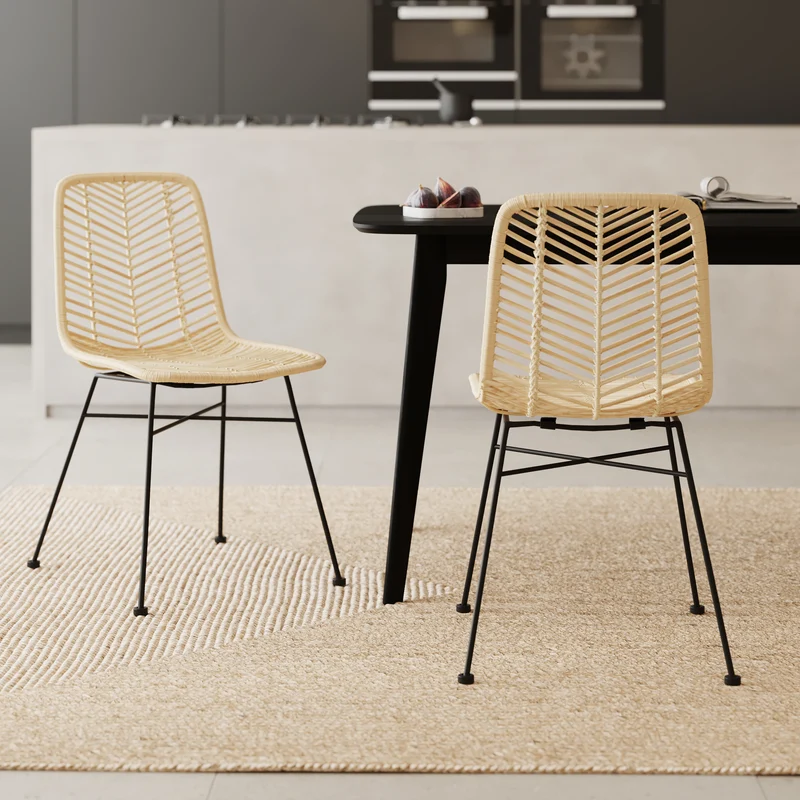 Chaise Tamara en rotin naturel pieds noirs (lot de 2)