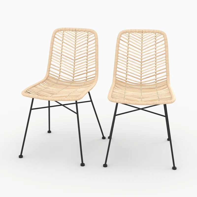 Chaise Tamara en rotin naturel pieds noirs (lot de 2)