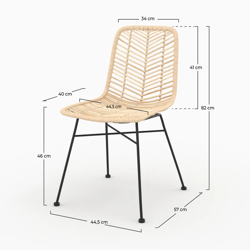 Chaise Tamara en rotin naturel pieds noirs (lot de 2)