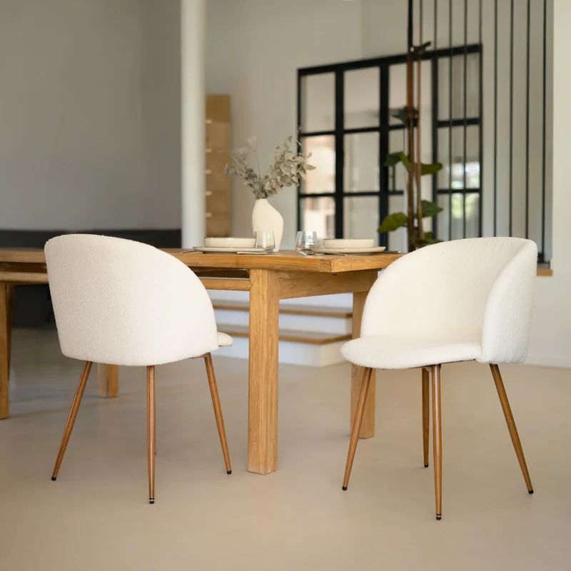 Chaise Swan en tissu bouclé beige (lot de 2)