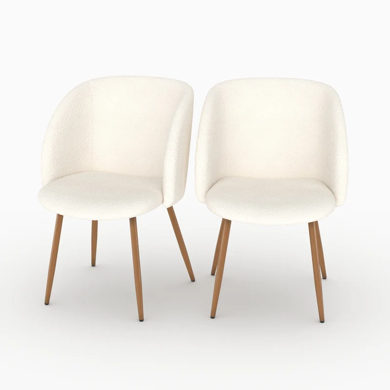 Chaise Swan en tissu bouclé beige (lot de 2)