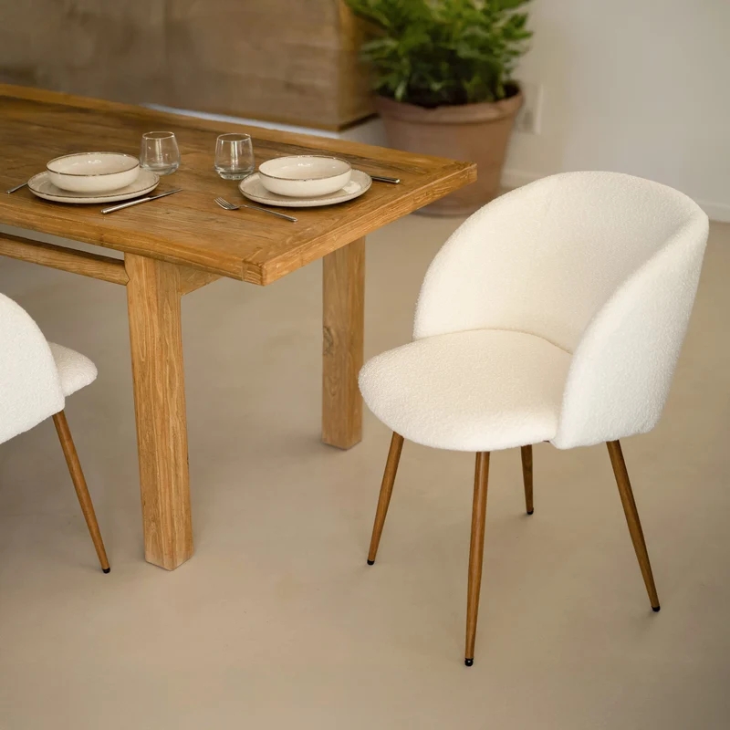 Chaise Swan en tissu bouclé beige (lot de 2)