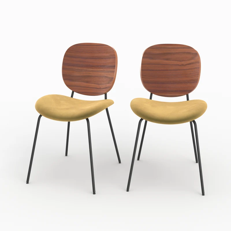 Chaise Simone en velours jaune moutarde (lot de 2)