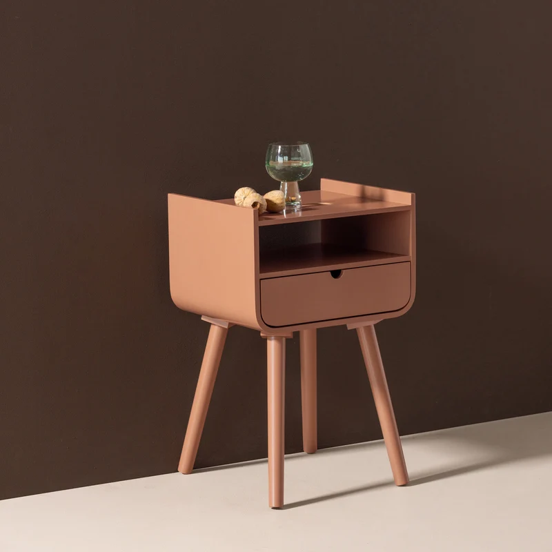 Nils nachtkastje/bijzettafel hout oudroze