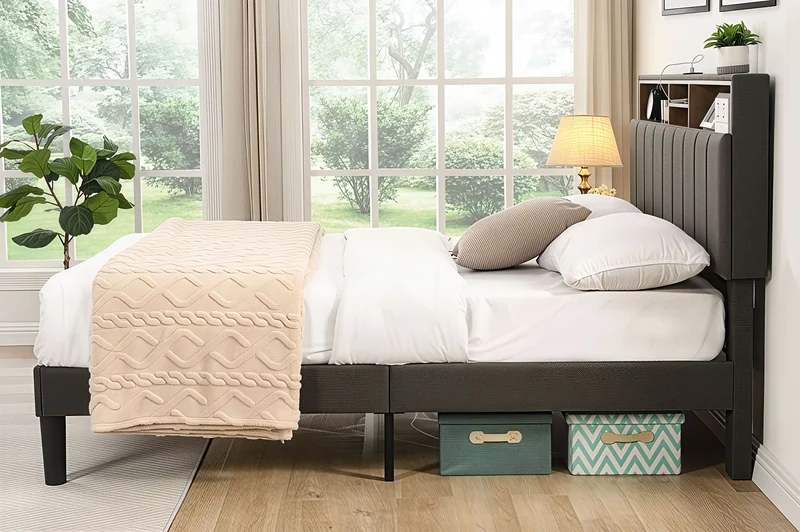 LYXON™ SMART STORAGE PLATFORM BED WITH SHELVING & USB – T2178